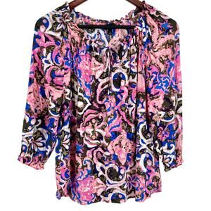 Talbots Sz Small Pink Summer Tropical Formal Blouse Shirt Top Floral Business